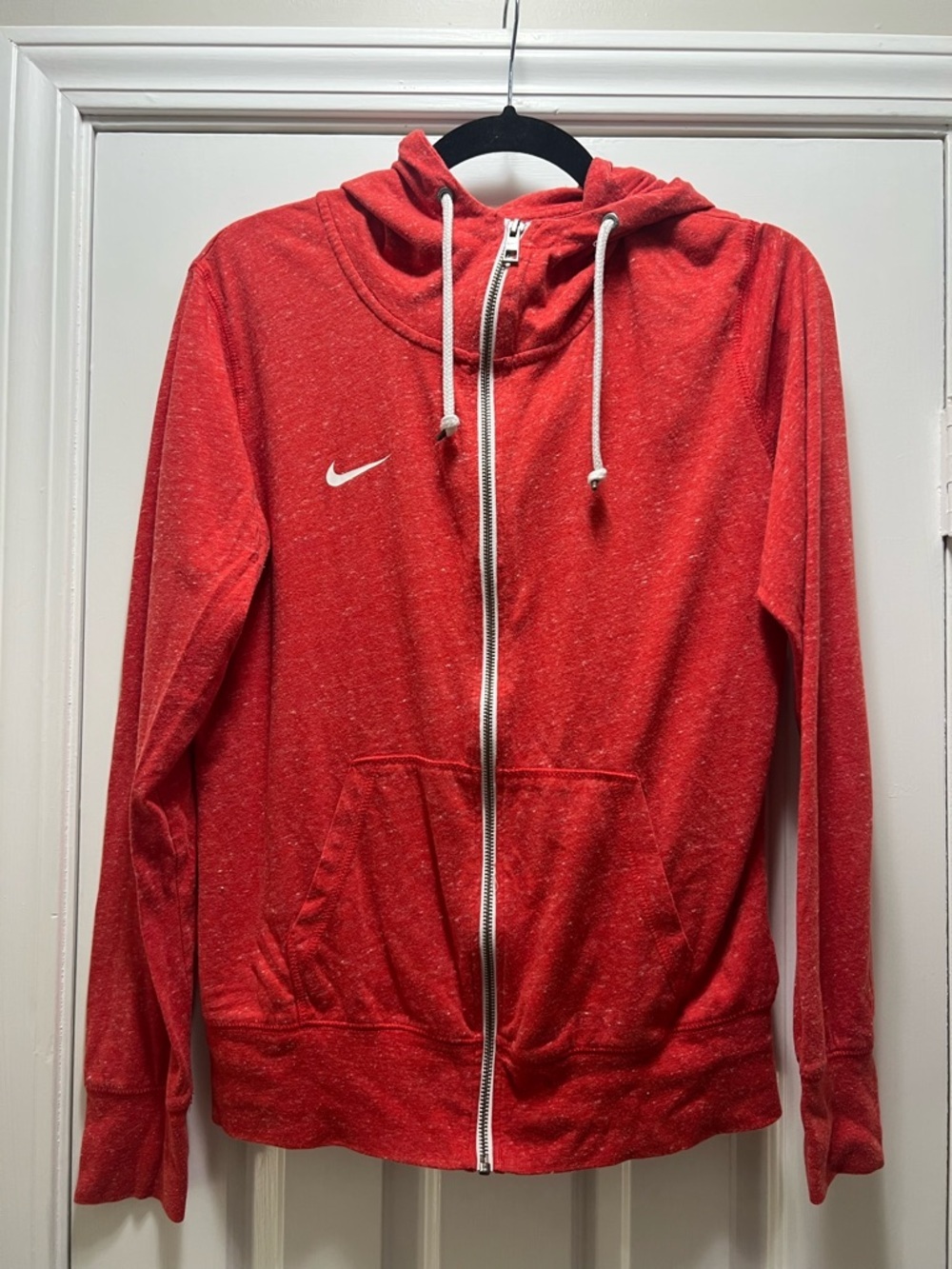 Nike Red Zip-Up Hoodie with White Swoosh Size Large